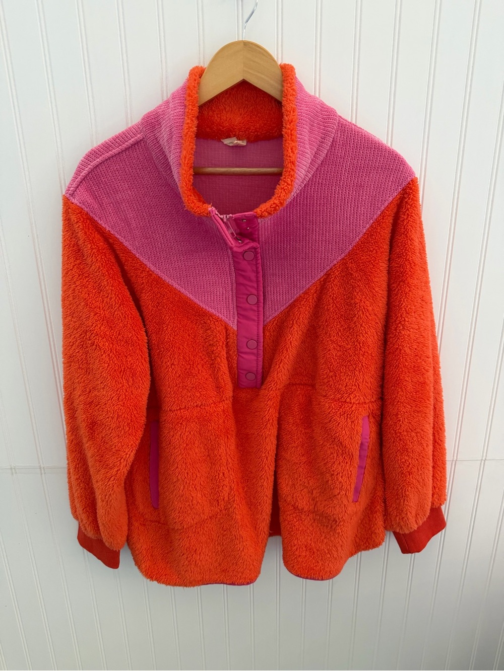 BiBi Orange Sherpa with Pink Knit Yoke Pullover